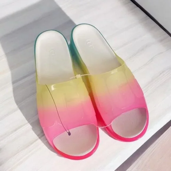 NWT UGG Jella Clear Watercolor Slide Sandals Multicolor Size 10 - Picture 2 of 15